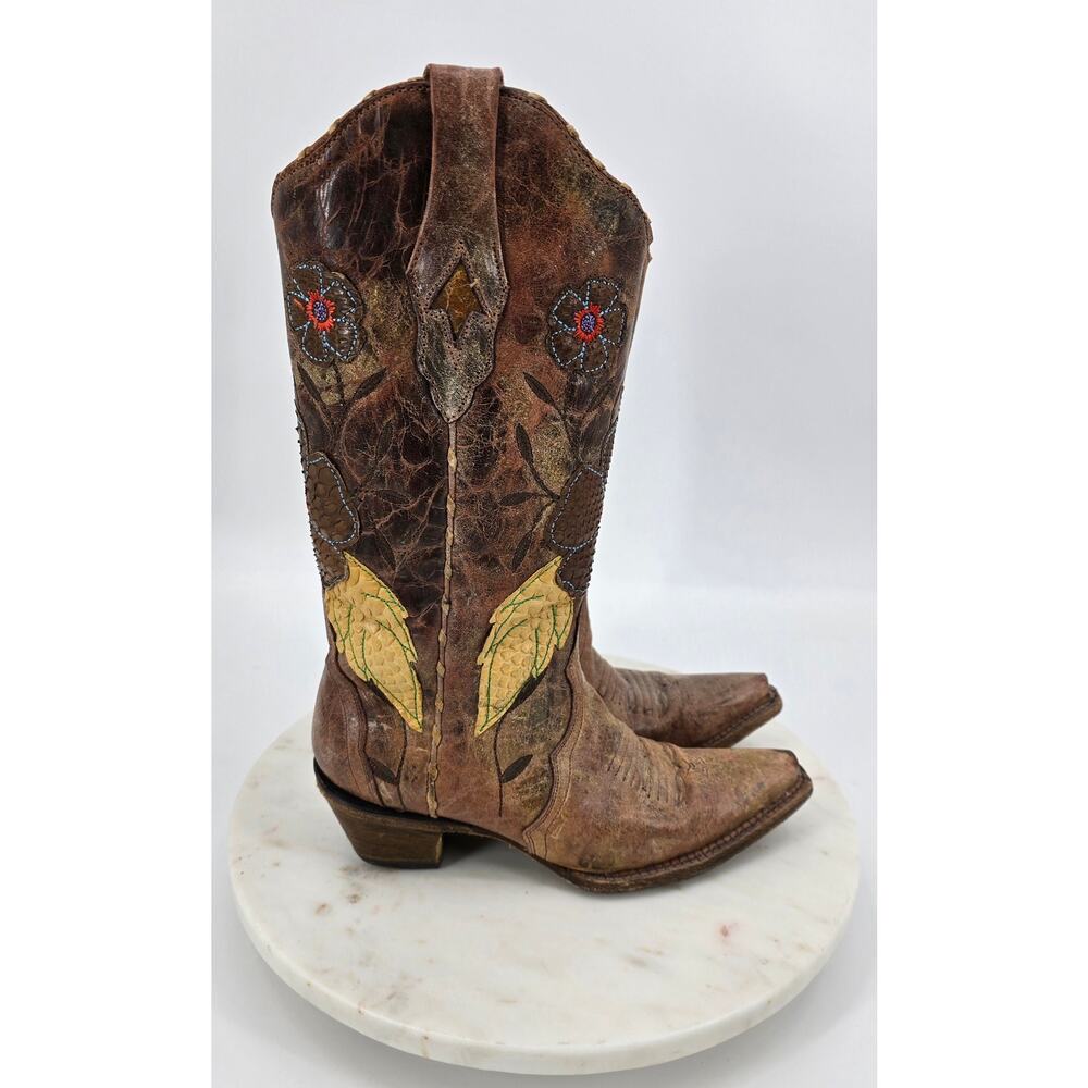 Corral Vintage Cognac Crater Daisy Inlay Cowboy Boots